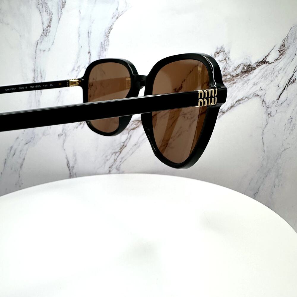 New MIU MIU Sunglasses MU B01S 16K90Q Black Brown Lens Oversized Pillow Square - Picture 9 of 16